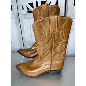 Vintage Justin Fort Worth Womens Size 6 Brown Leather Cowboy Western Tipped